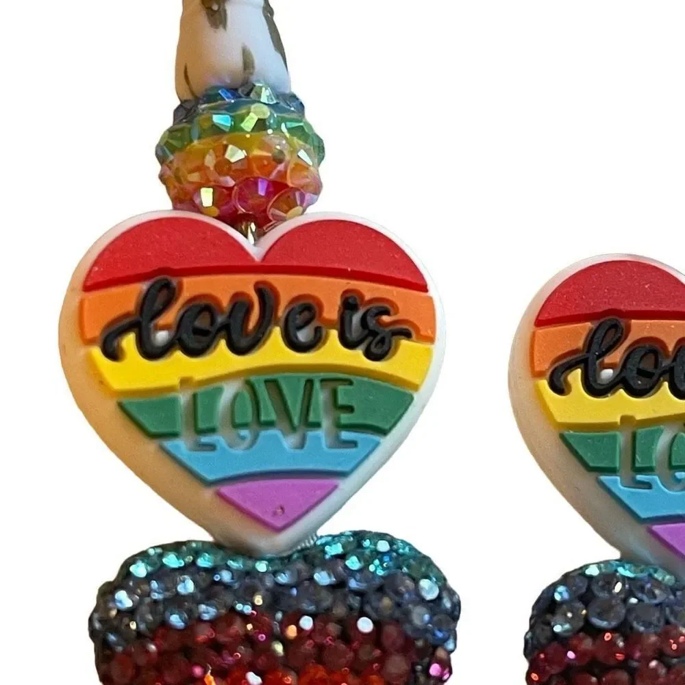 Love is love heart beaded writing pen handmade spots animal print rainbow glitte